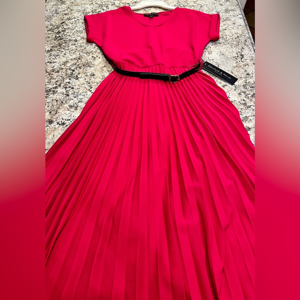 Elizabeth and Nicole New York pleated red midi dress